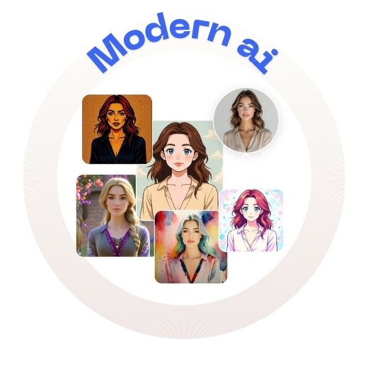 Various photos enhanced with different AI filter styles